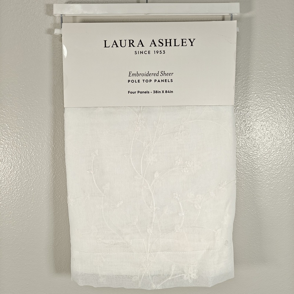 Laura Ashley Vernon Sheer Curtains 4 Panels 38x84 Embroidered Floral Cream NEW